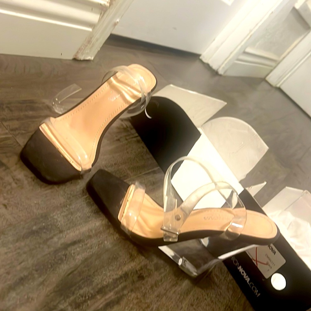Clear strap and clear heal wedges.